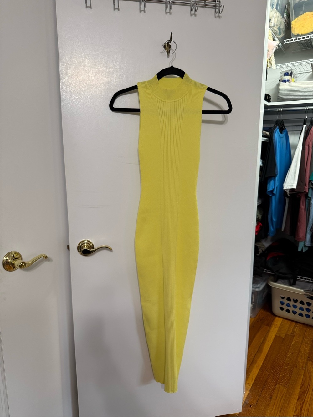Express Sleeveless Ribbed Bodycon Dress in Yellow